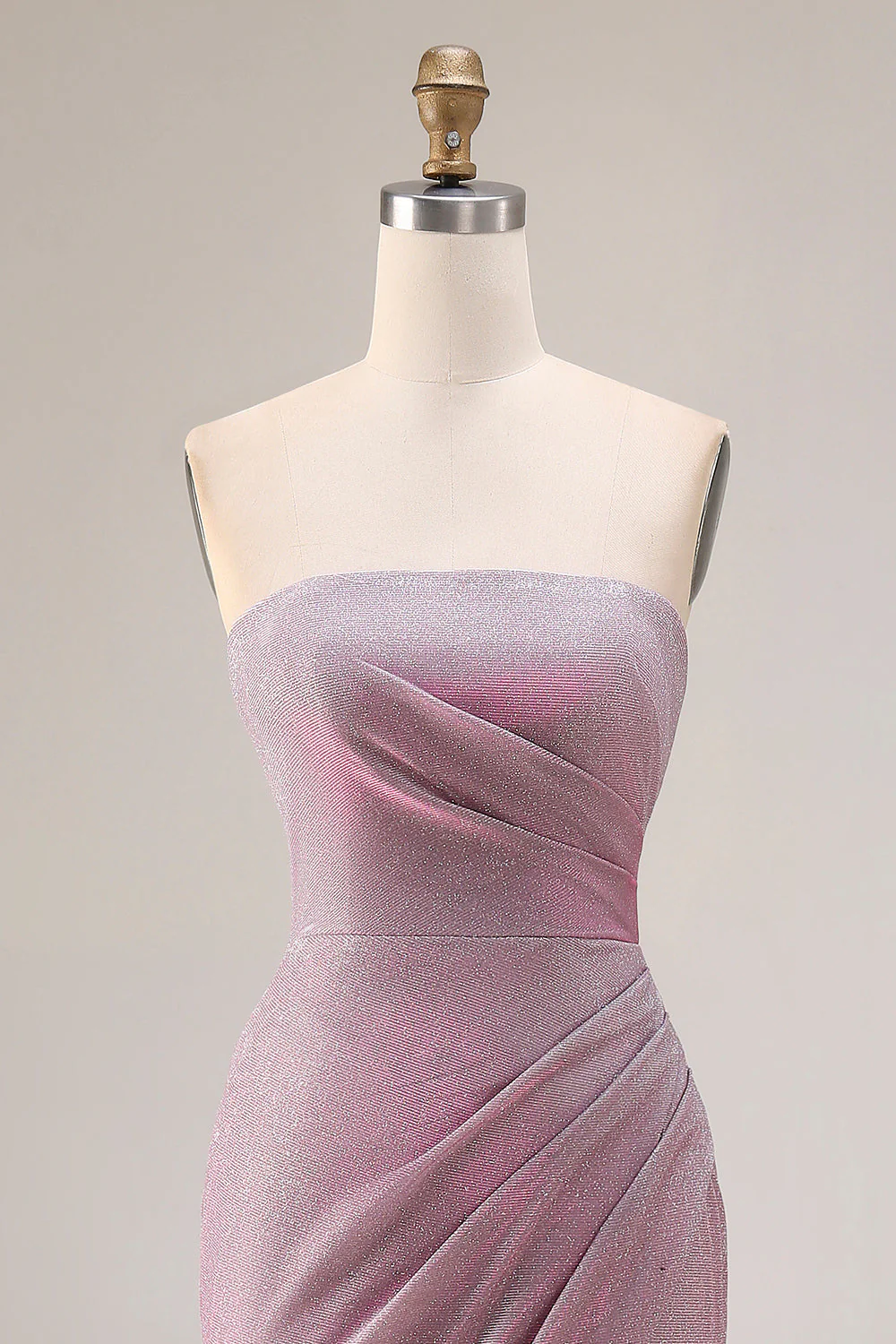 Dusty Plum Strapless Mermaid Ruched Long Prom Dress with Slit - Image 4