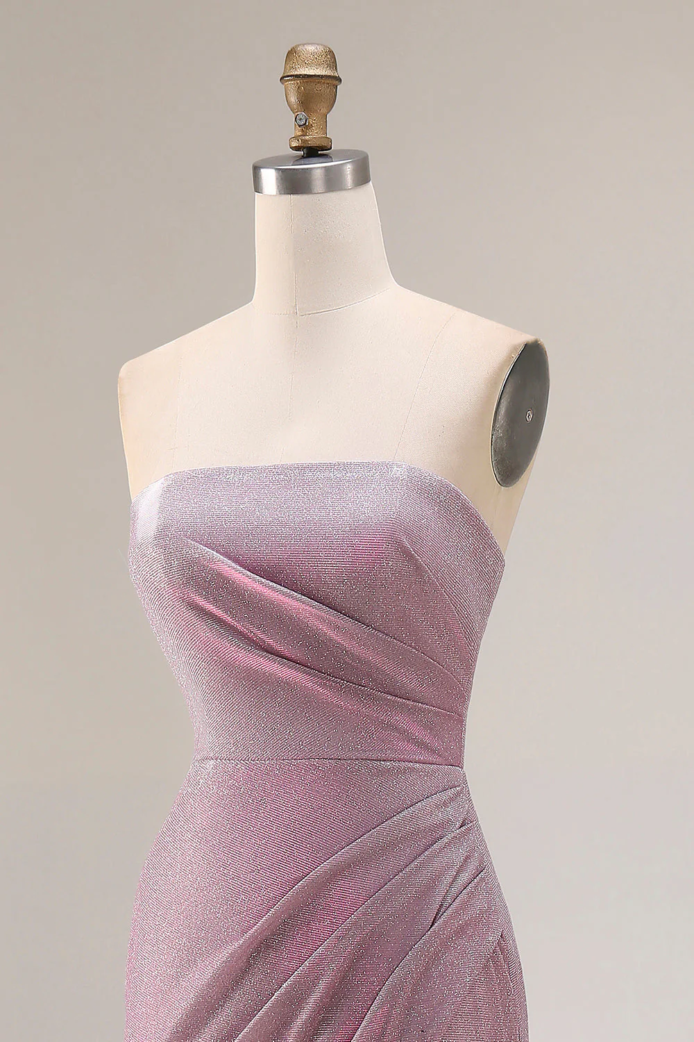 Dusty Plum Strapless Mermaid Ruched Long Prom Dress with Slit - Image 6