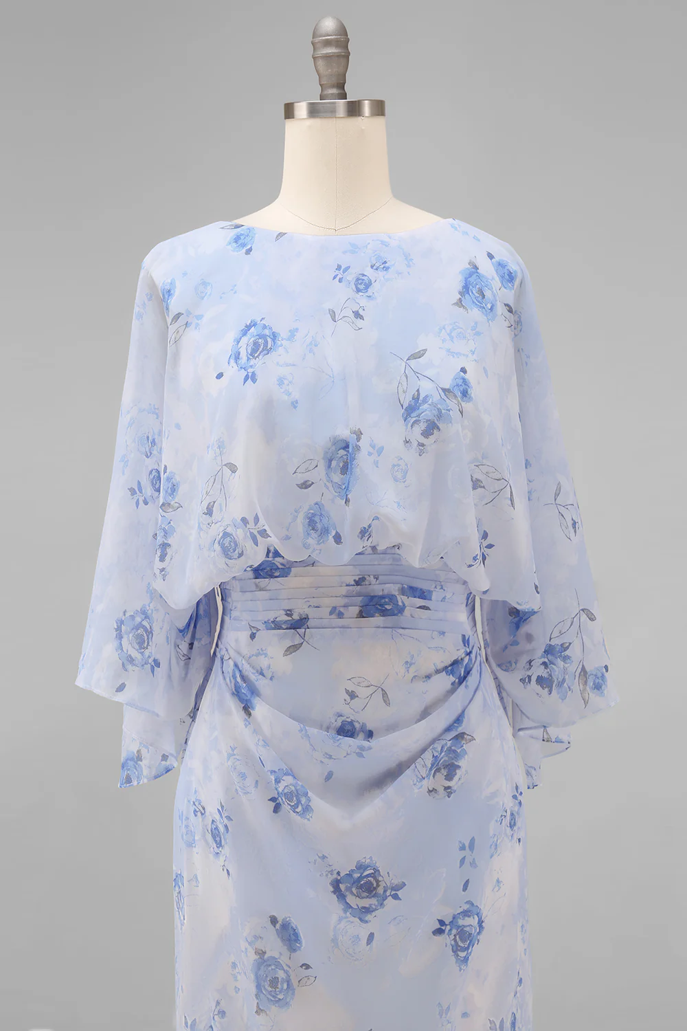 Dusty Rose Floral Open Back Mother of the Bride Dress with Flared Sleeves - Image 10