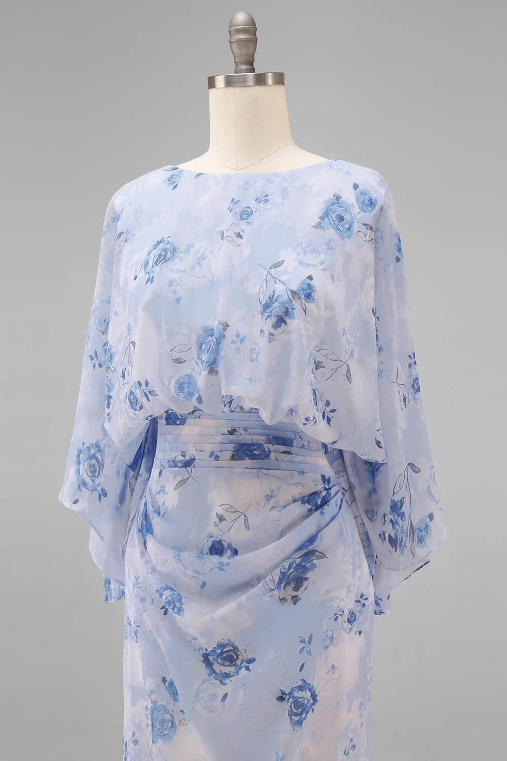 Dusty Rose Floral Open Back Mother of the Bride Dress with Flared Sleeves - Image 11