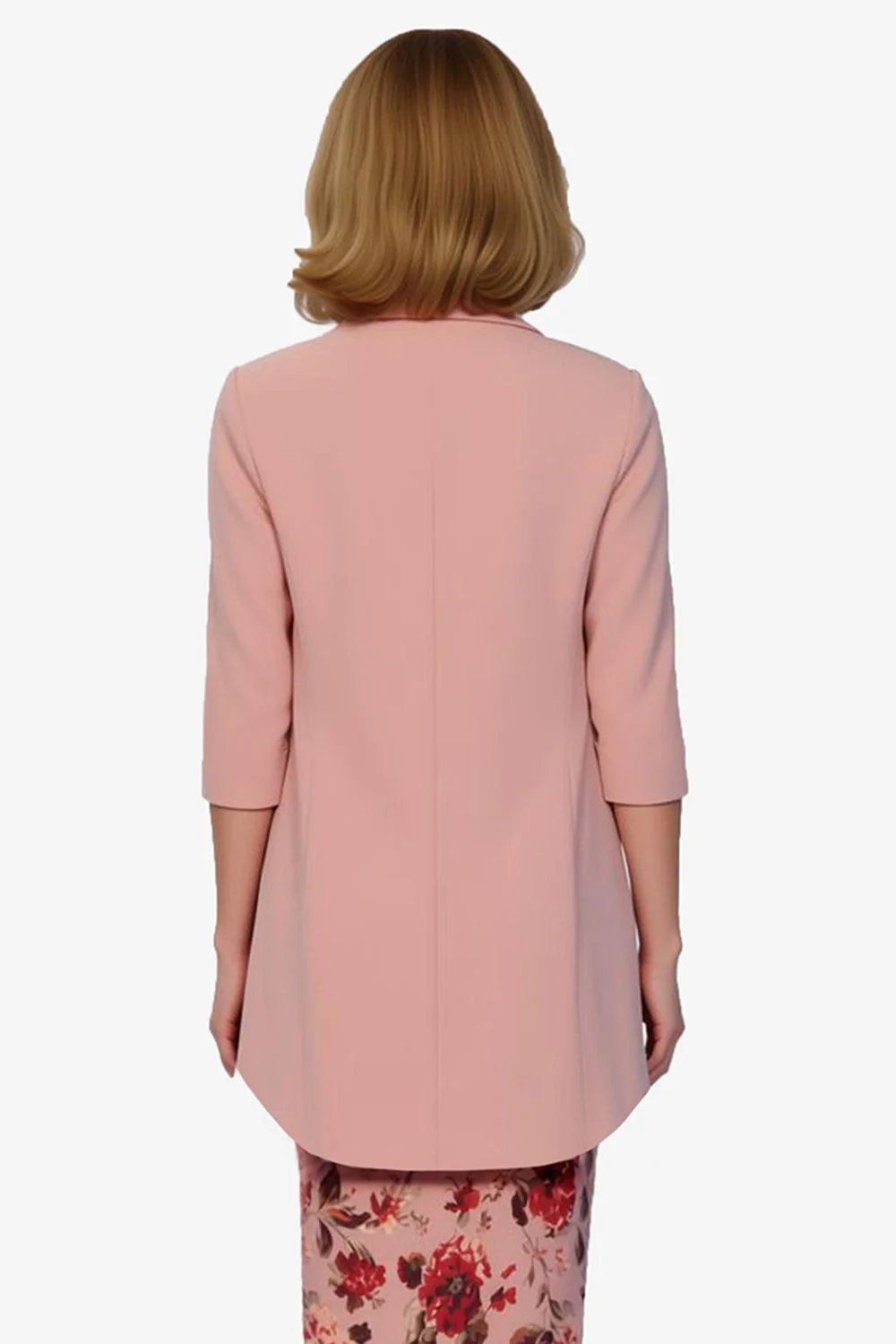 Dusty Rose Flower Printed Sheath 2-Piece Midi Mother of the Bride Dress with Jacket - Image 4