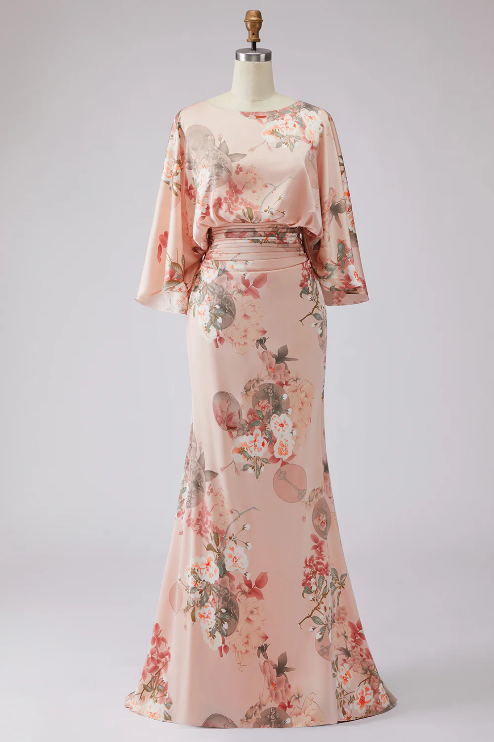 Dusty Rose Flower Sheath Printed Satin Mother of the Bride Dress with Pockets - Image 7