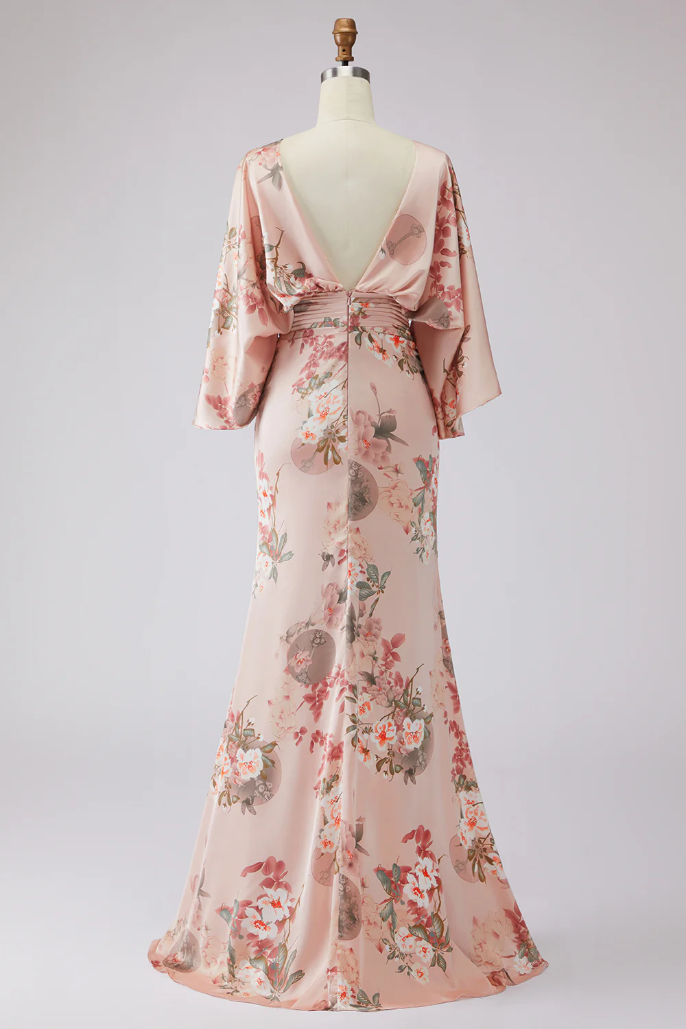 Dusty Rose Flower Sheath Printed Satin Mother of the Bride Dress with Pockets - Image 8