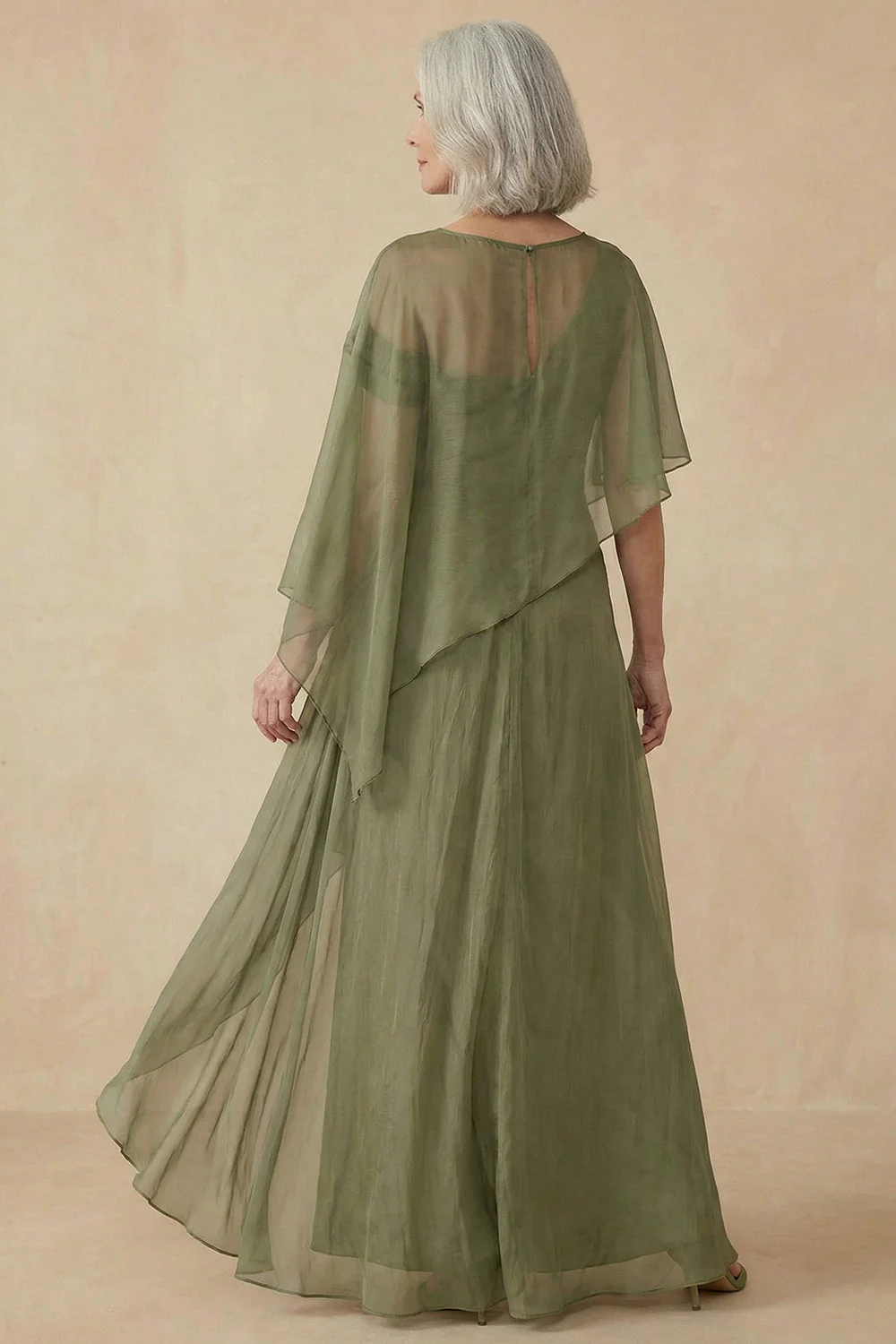 Dusty Sage A Line Asymmetrical Convertible Mother of the Bride Dress with Wrap - Image 2