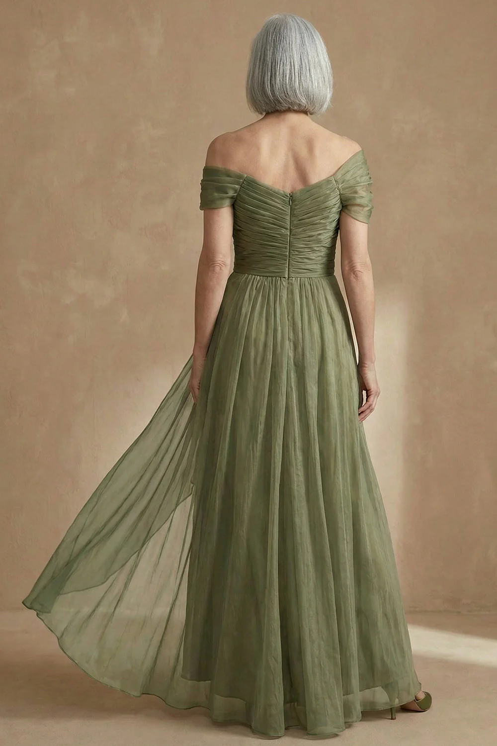 Dusty Sage A Line Asymmetrical Convertible Mother of the Bride Dress with Wrap - Image 4