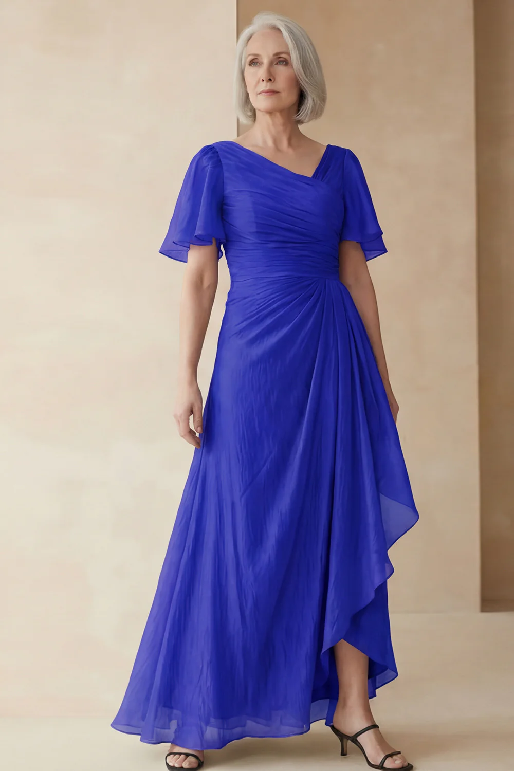 Dusty Sage A Line Ruched Mother of the Bride Dress with Short Sleeves - Image 19