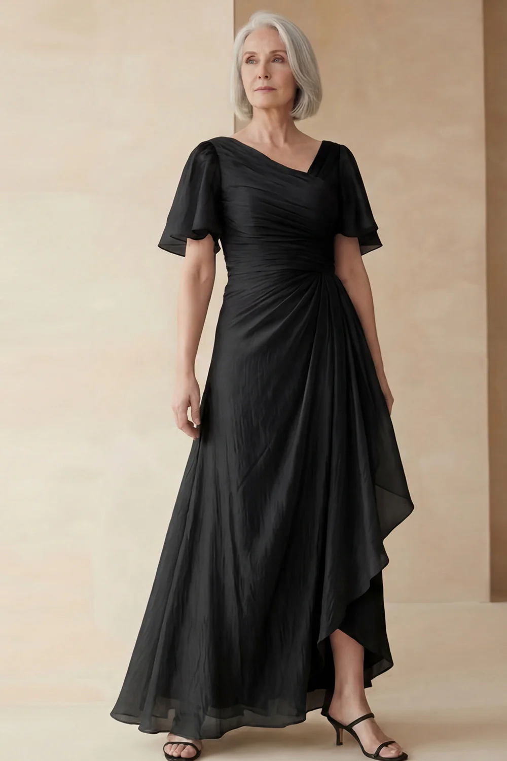 Dusty Sage A Line Ruched Mother of the Bride Dress with Short Sleeves - Image 5