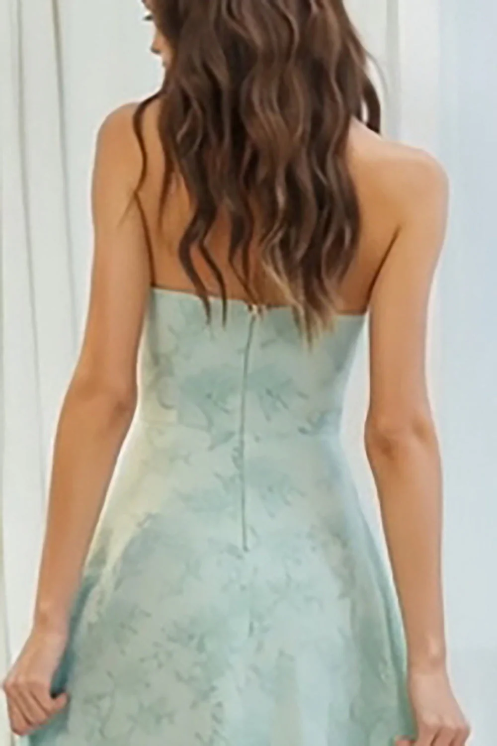 Dusty Sage Floral Strapless A Line Long Bridesmaid Dress - Image 4