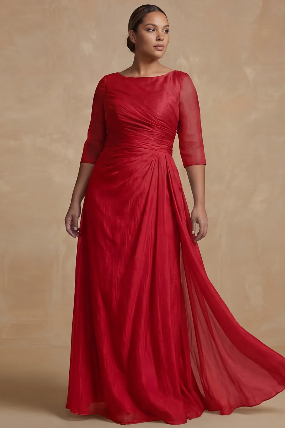 Dusty Sage Ruched A Line Half Sleeves Plus Size Mother Of The Bride Dress - Image 10