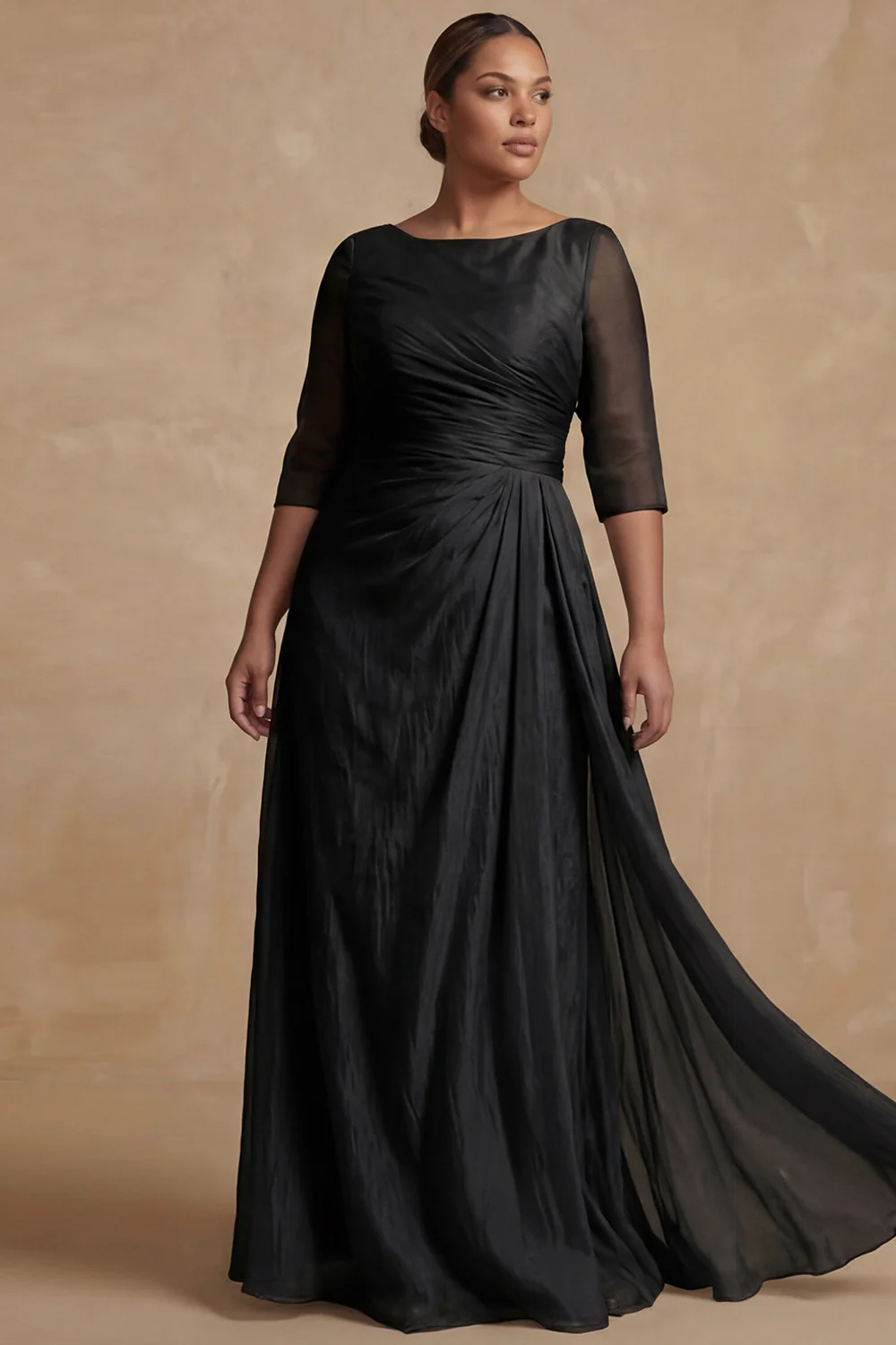 Dusty Sage Ruched A Line Half Sleeves Plus Size Mother Of The Bride Dress - Image 3