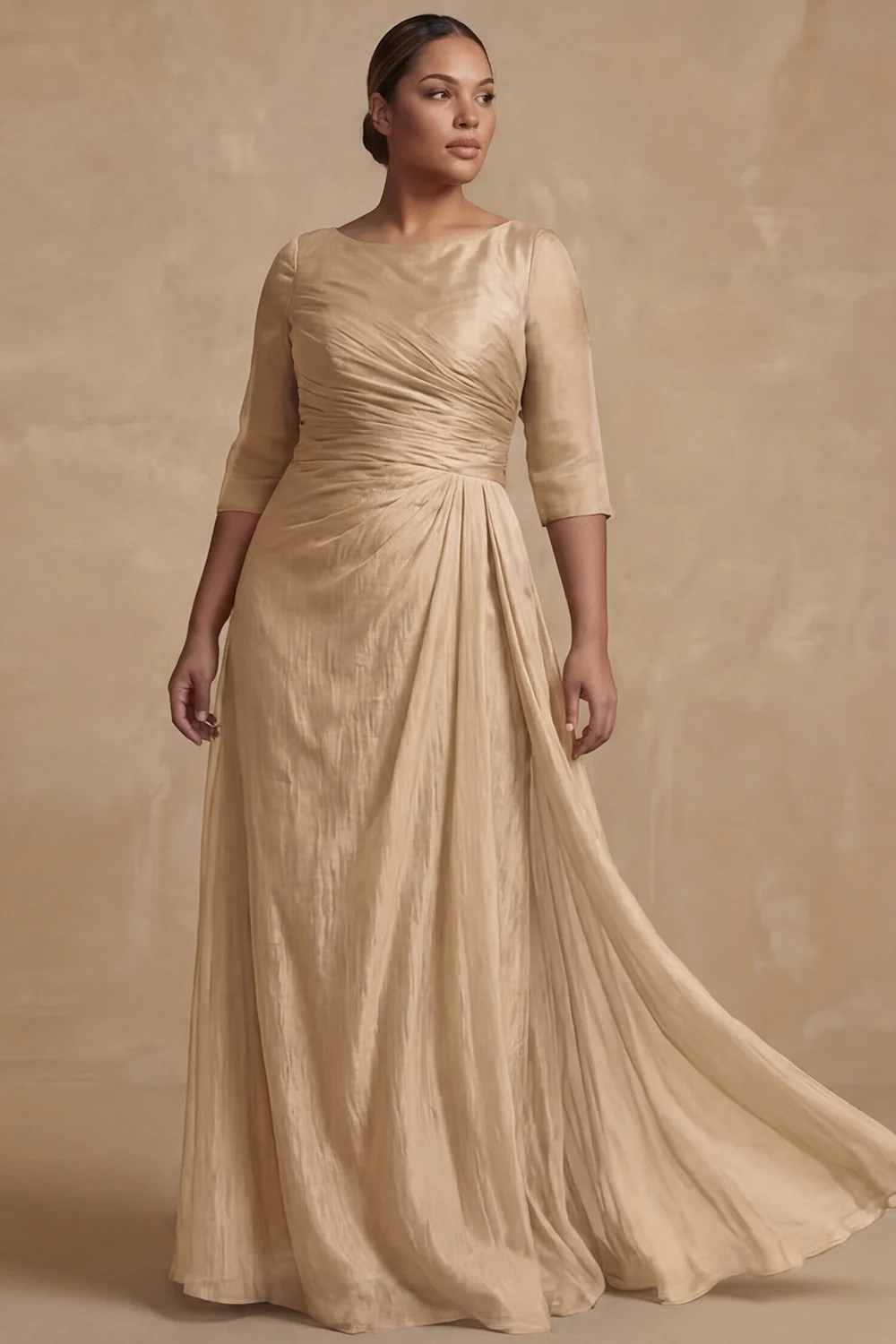 Dusty Sage Ruched A Line Half Sleeves Plus Size Mother Of The Bride Dress - Image 4