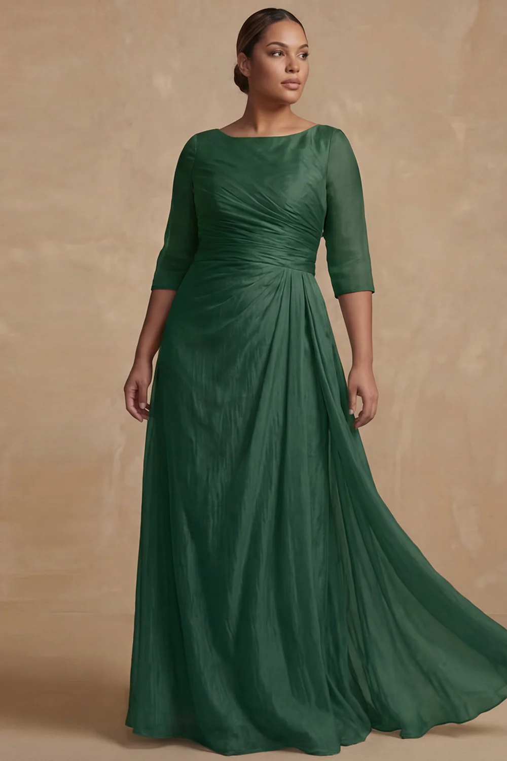 Dusty Sage Ruched A Line Half Sleeves Plus Size Mother Of The Bride Dress - Image 6