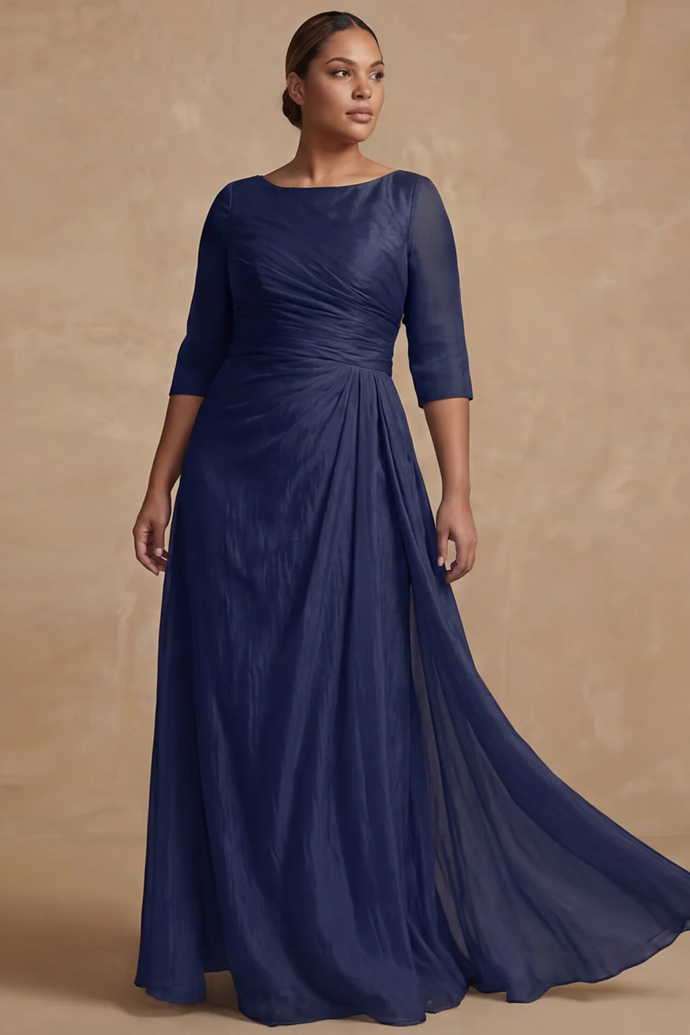 Dusty Sage Ruched A Line Half Sleeves Plus Size Mother Of The Bride Dress - Image 7