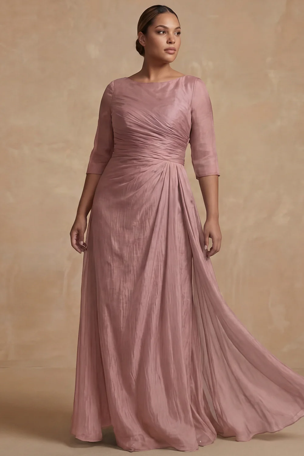 Dusty Sage Ruched A Line Half Sleeves Plus Size Mother Of The Bride Dress - Image 8