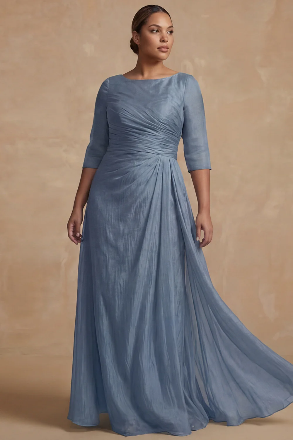 Dusty Sage Ruched A Line Half Sleeves Plus Size Mother Of The Bride Dress - Image 9