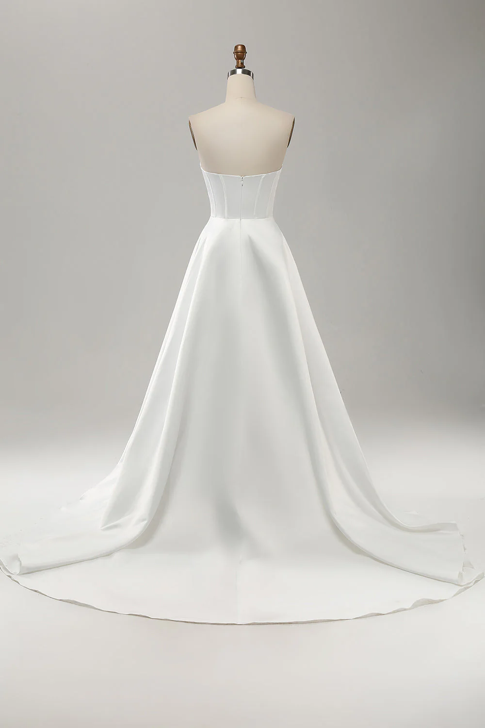 Elegant A Line Strapless Pleated Sweep Train White Wedding Dress With Slit - Image 4
