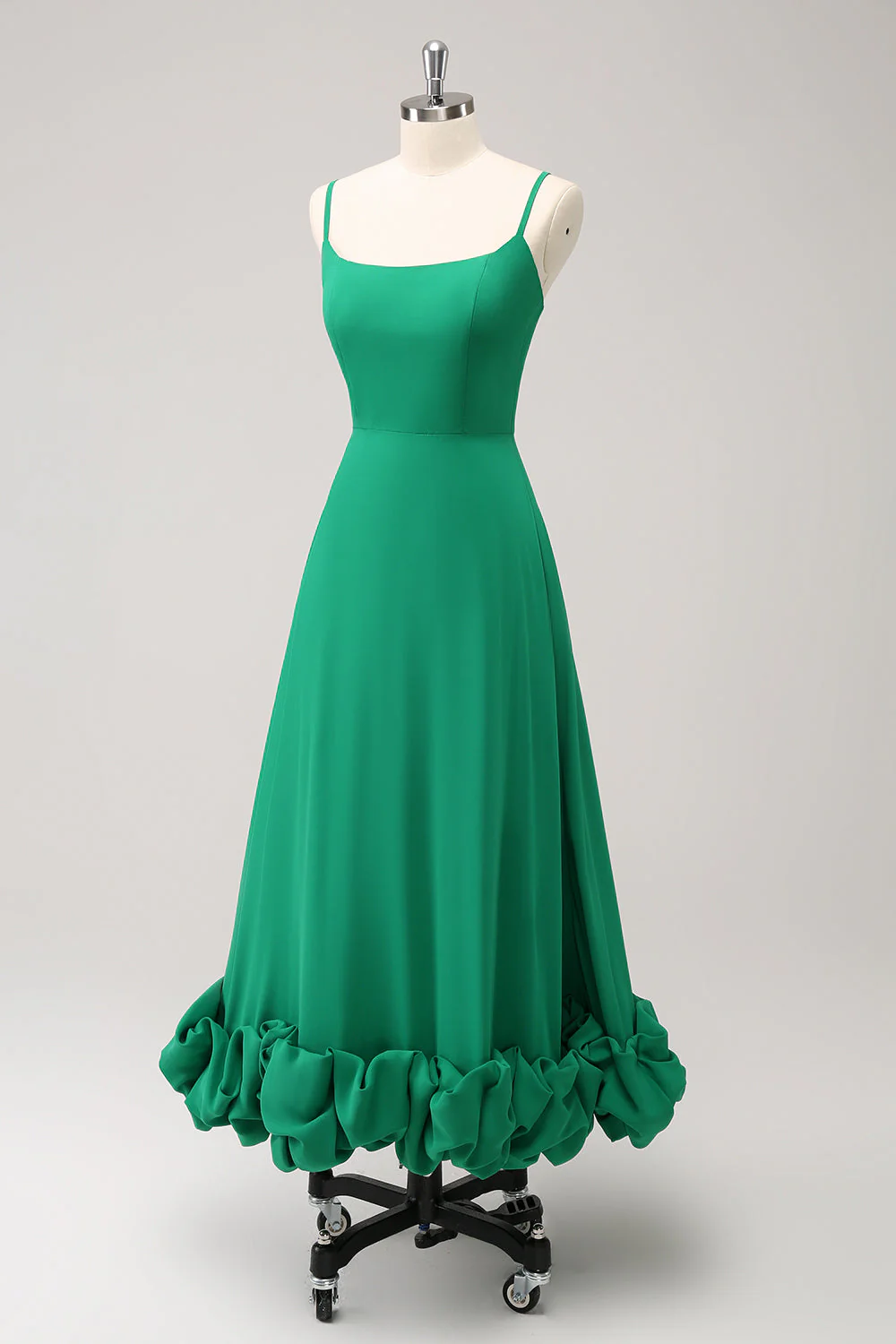 Elegant Green A Line Spaghetti Straps Bridesmaid Dress - Image 5
