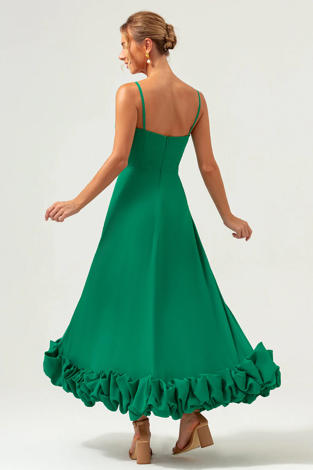 Elegant Green A Line Spaghetti Straps Bridesmaid Dress - Image 4