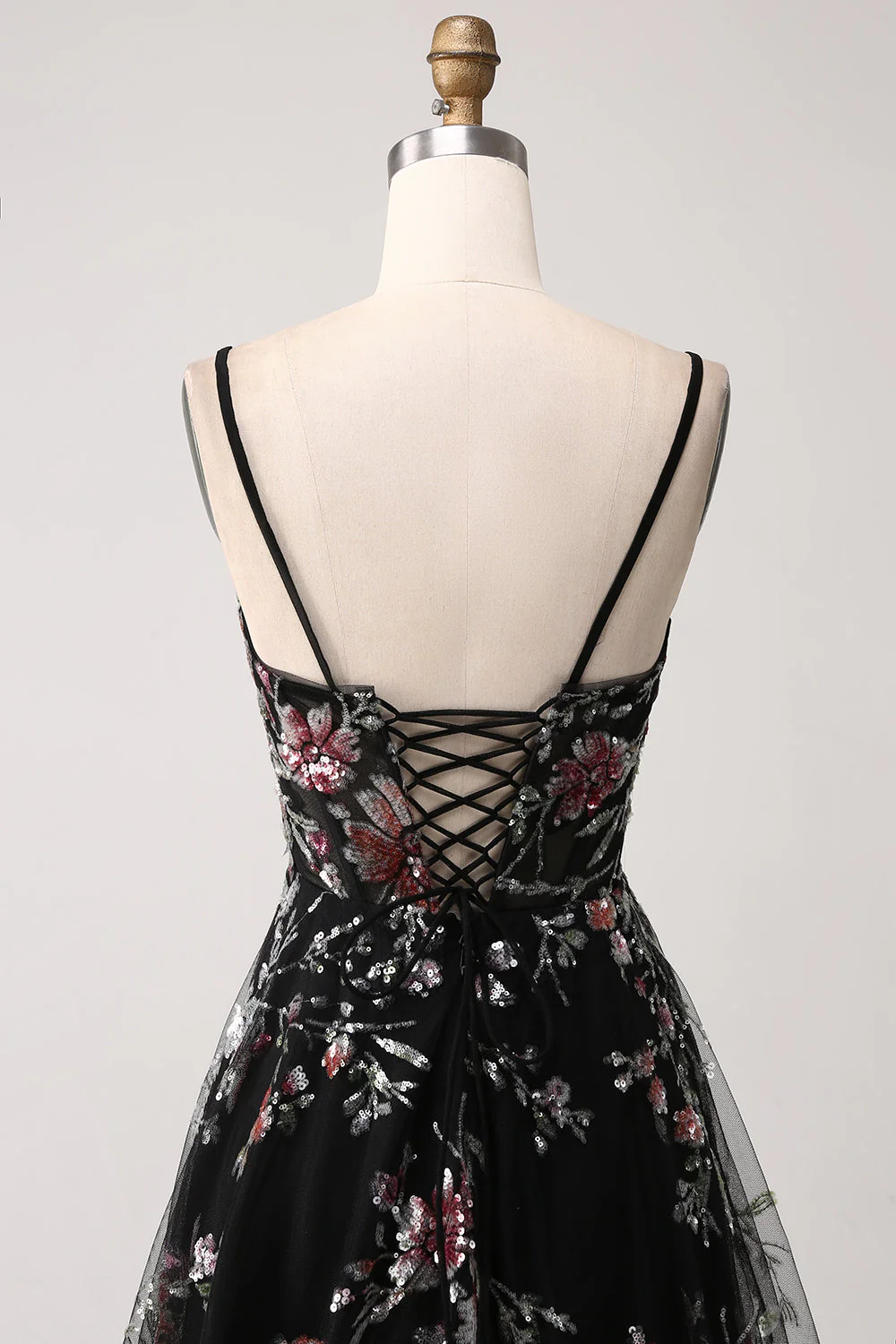 Embroidered Ivory Flower Long Corset Prom Dress with Slit - Image 14