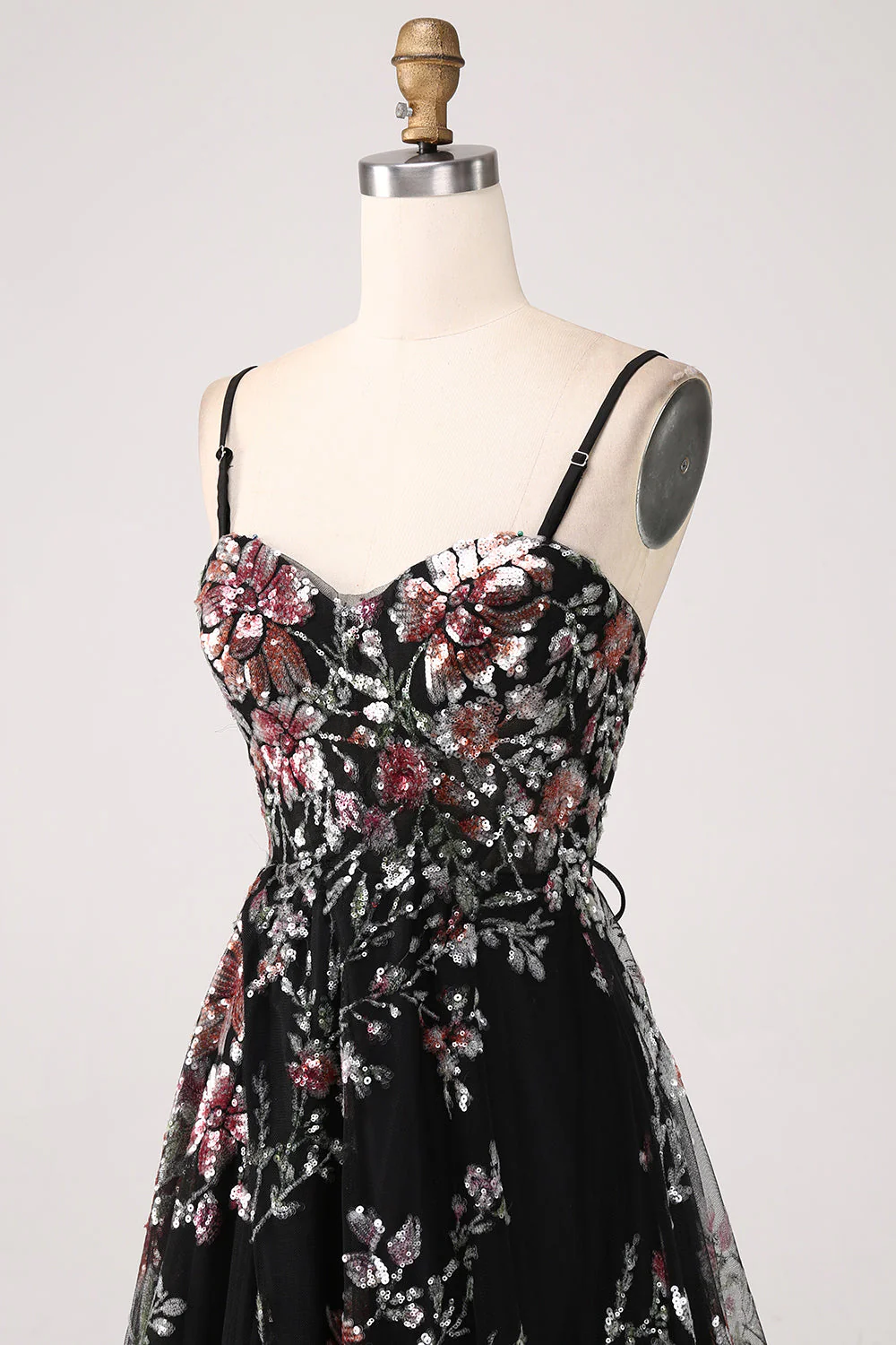Embroidered Ivory Flower Long Corset Prom Dress with Slit - Image 15