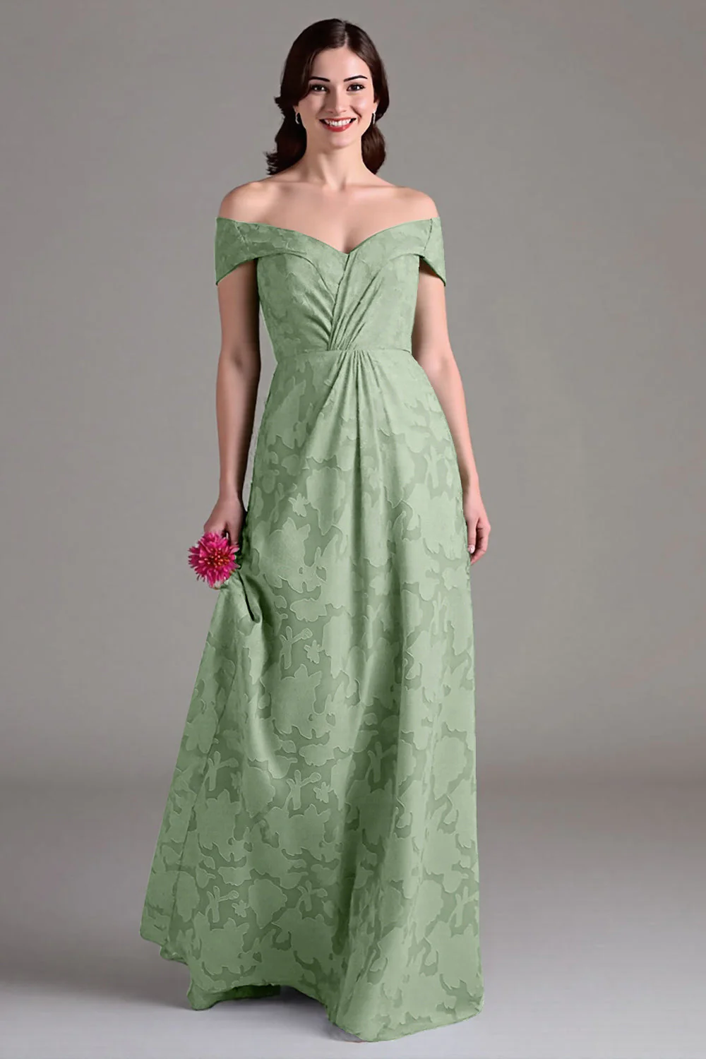 Eucalyptus A-Line Off The Shoulder Long Bridesmaid Dress - Image 13