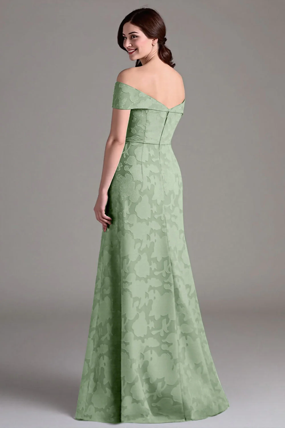 Eucalyptus A-Line Off The Shoulder Long Bridesmaid Dress - Image 14