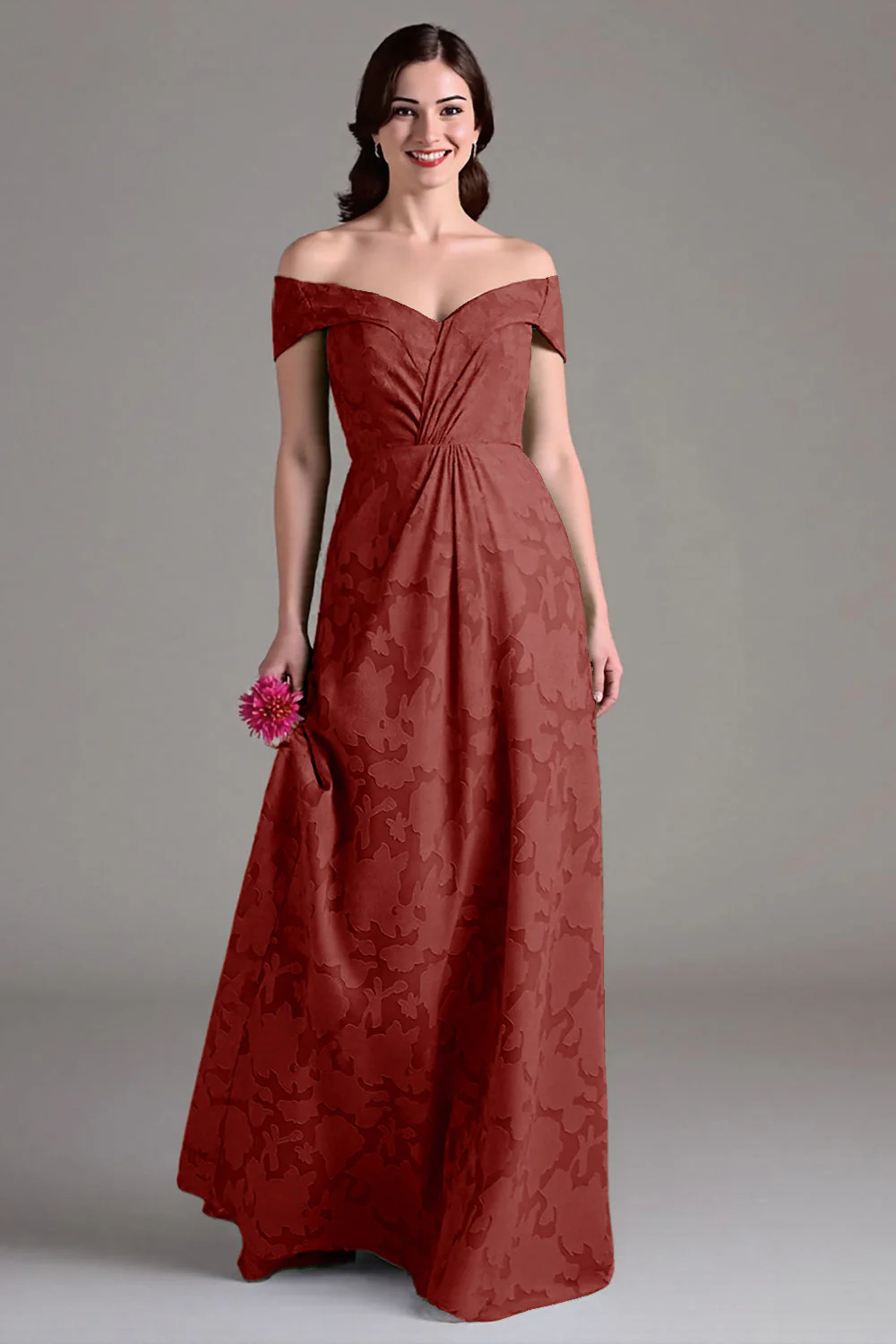Eucalyptus A-Line Off The Shoulder Long Bridesmaid Dress - Image 15