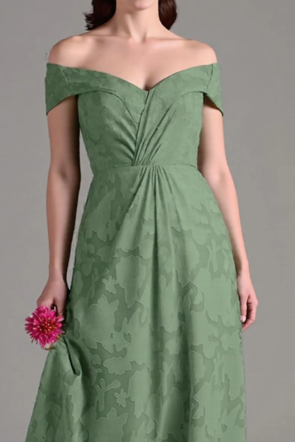 Eucalyptus A-Line Off The Shoulder Long Bridesmaid Dress - Image 3
