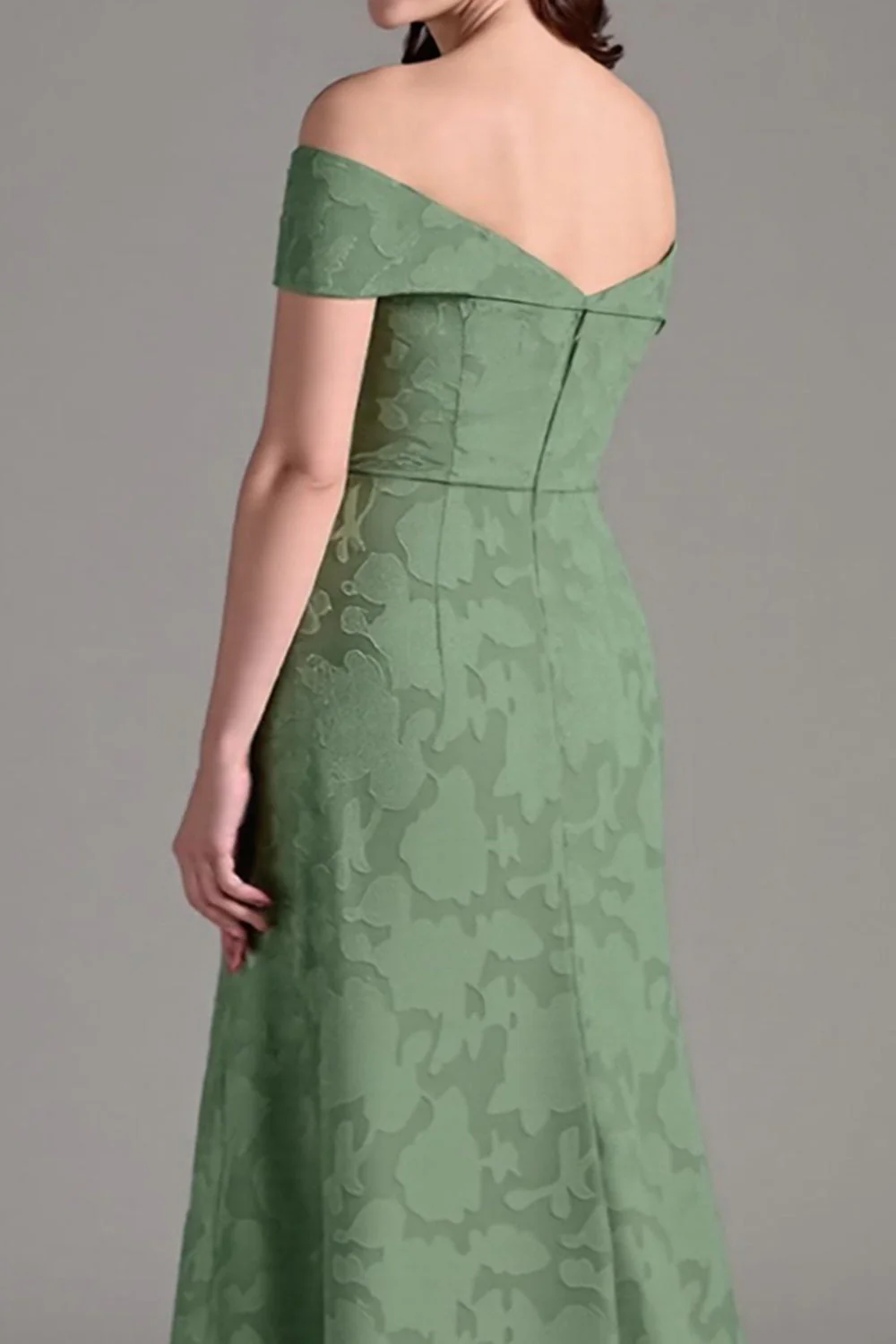 Eucalyptus A-Line Off The Shoulder Long Bridesmaid Dress - Image 4