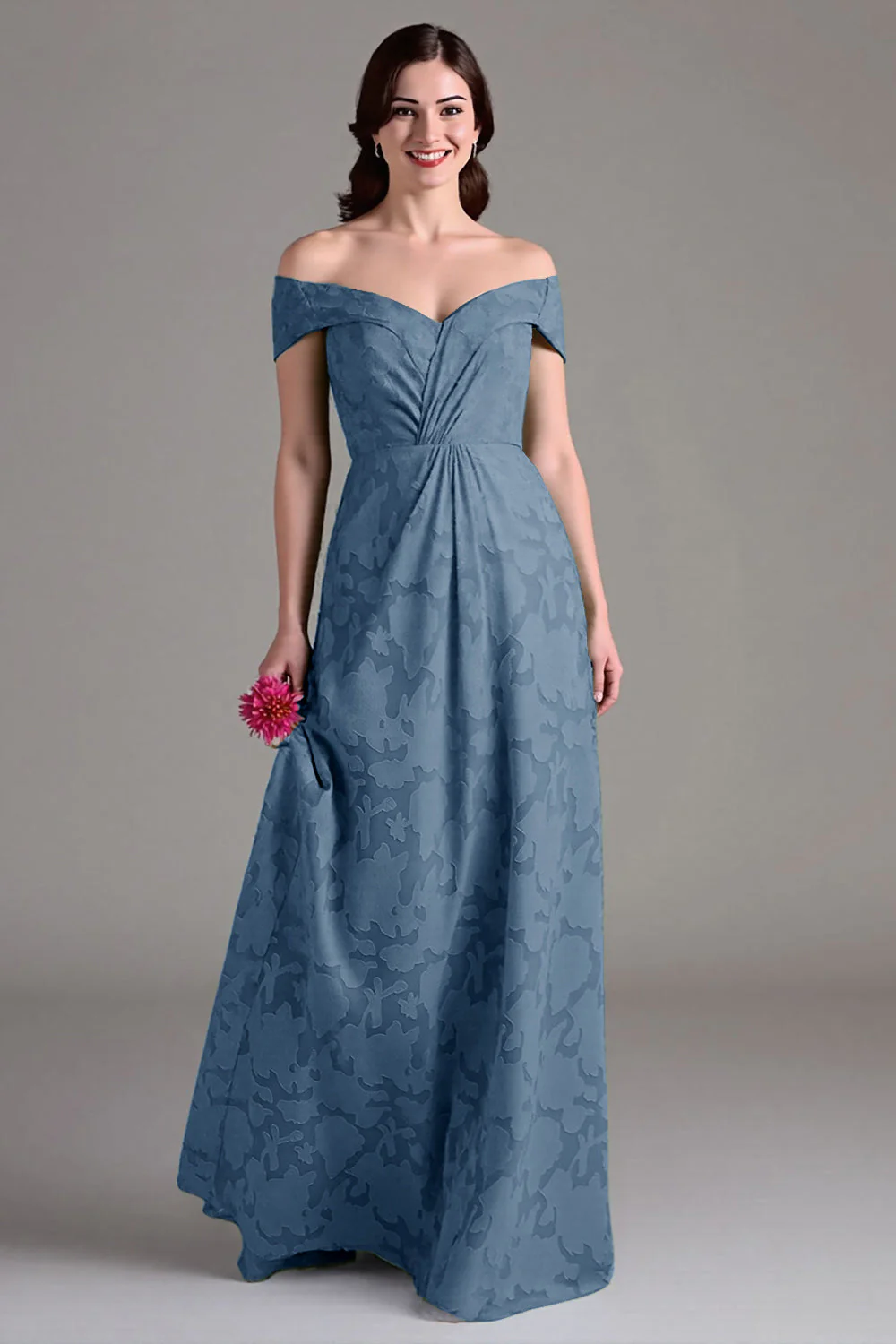 Eucalyptus A-Line Off The Shoulder Long Bridesmaid Dress - Image 9