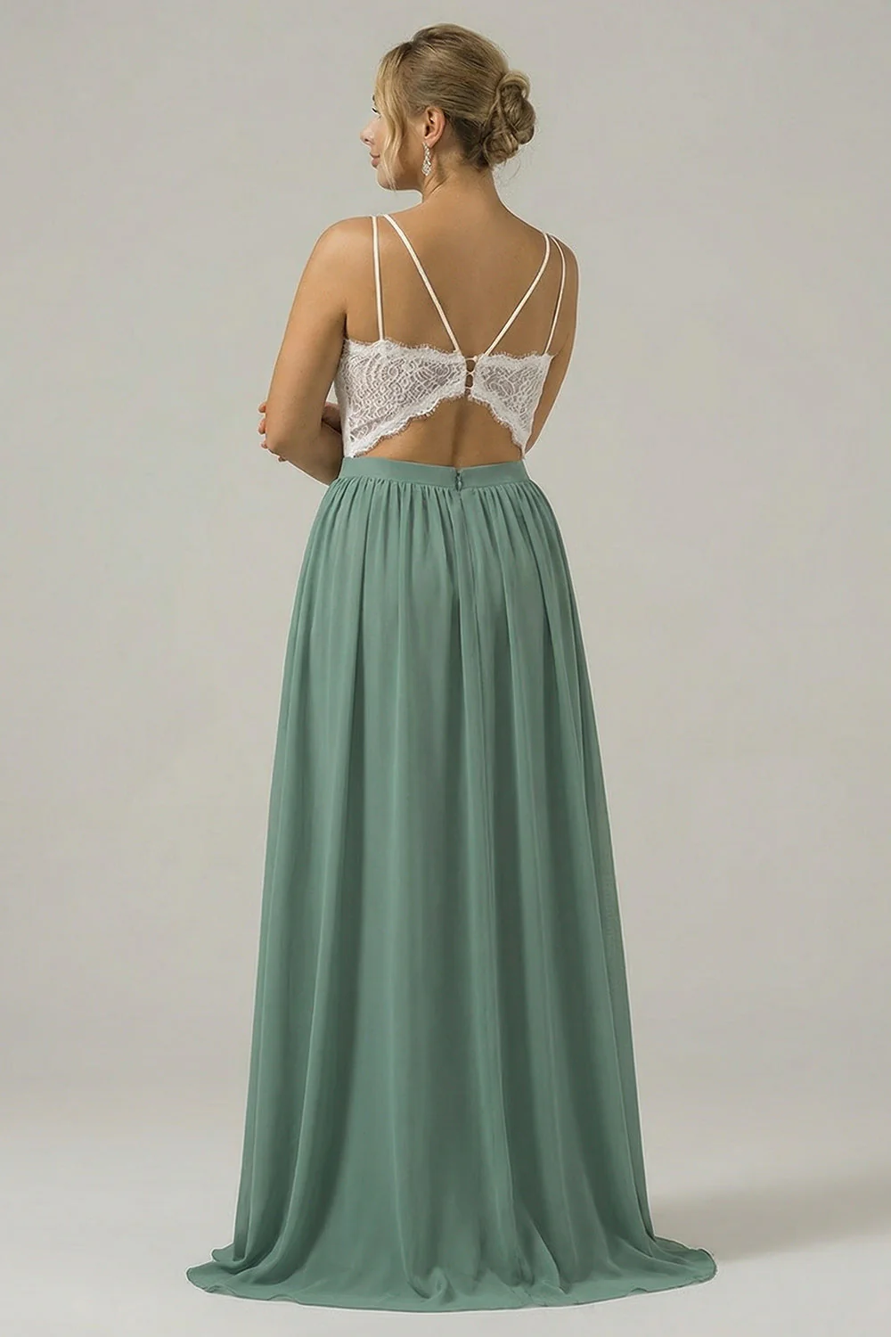 Eucalyptus Chiffon A Line Lace Plus Size Mother of the Bride Dress - Image 2