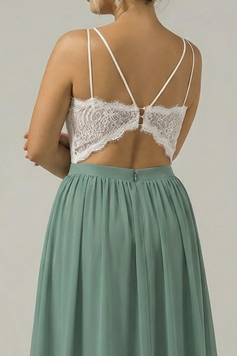 Eucalyptus Chiffon A Line Lace Plus Size Mother of the Bride Dress - Image 3