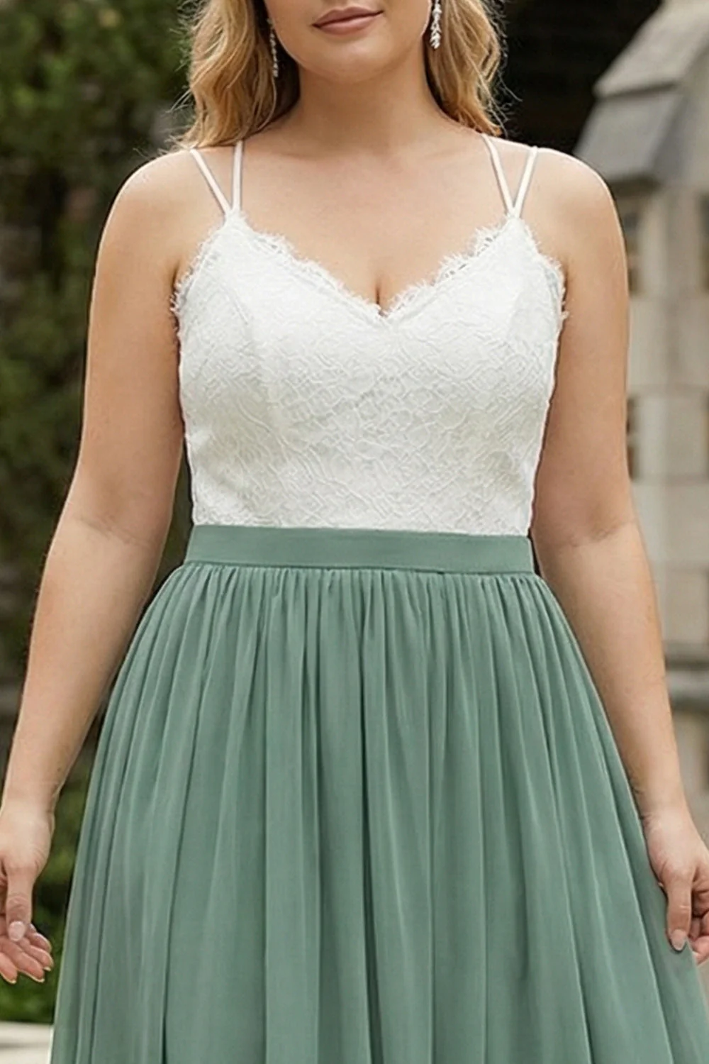 Eucalyptus Chiffon A Line Lace Plus Size Mother of the Bride Dress - Image 4