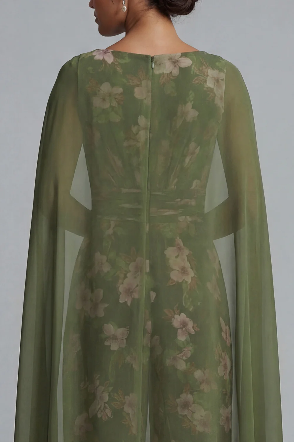Eucalyptus Floral V-Neck Mother of the Bride Jumpsuit with Cape - Image 5