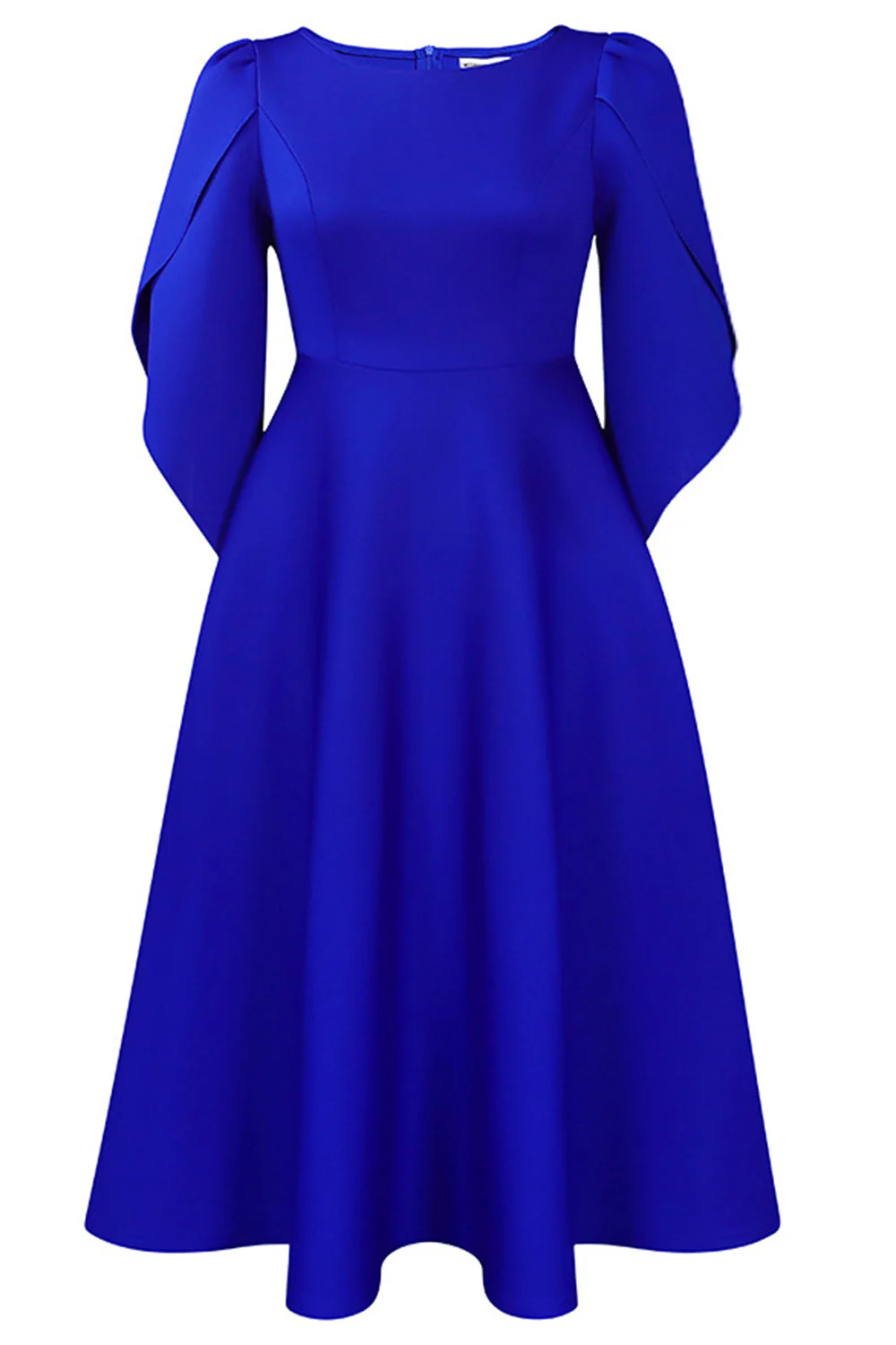 Fashion Elegant Royal Blue A Line Solid Swing Party Dress with Half Sleeves - Image 3