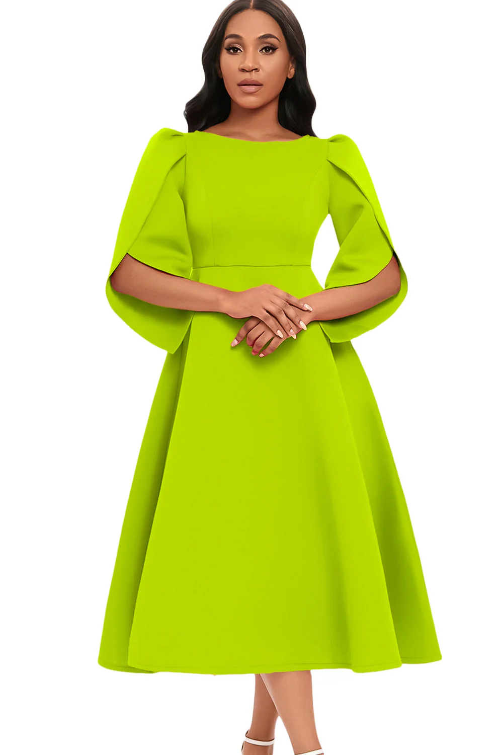 Fashion Elegant Royal Blue A Line Solid Swing Party Dress with Half Sleeves - Image 4