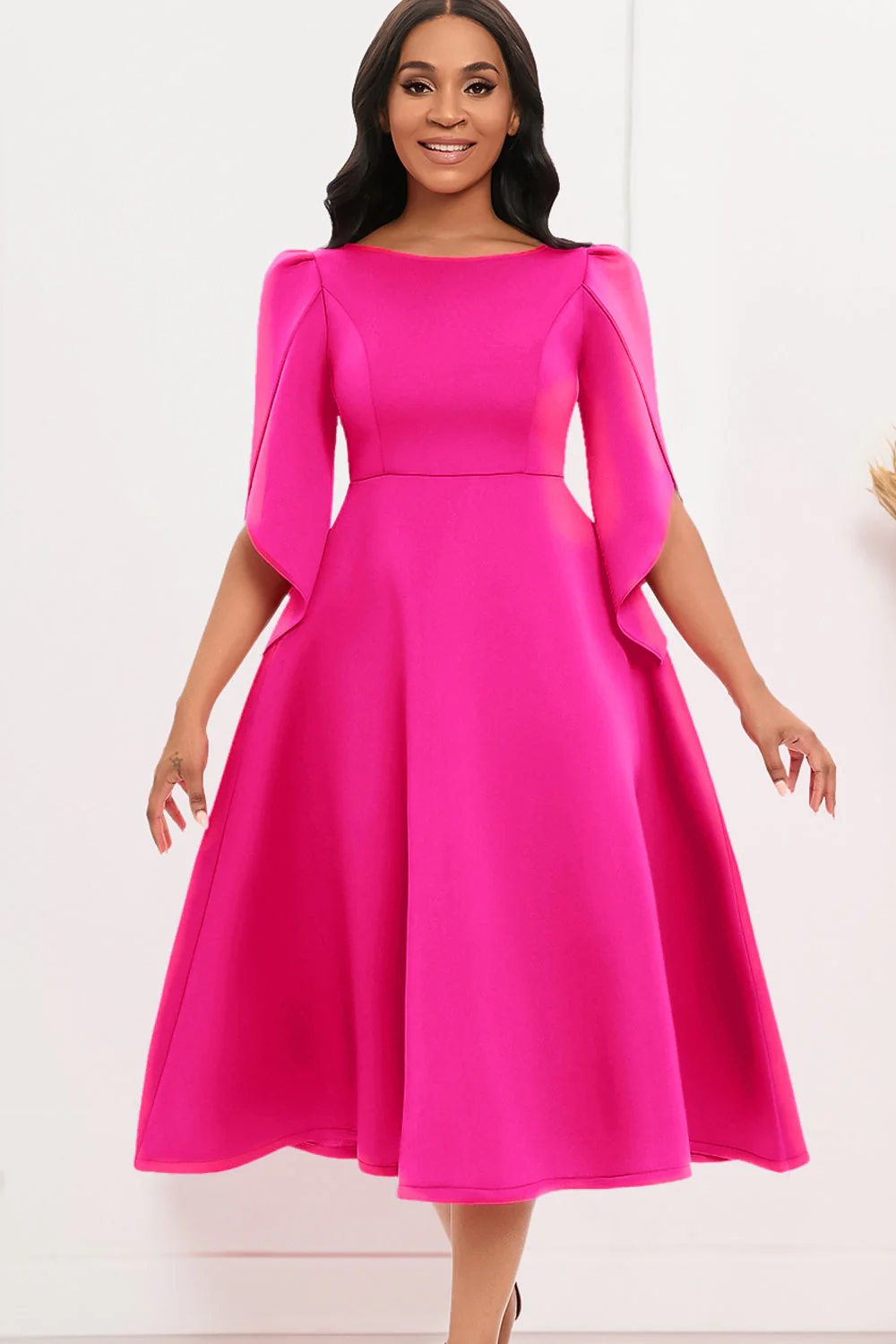 Fashion Elegant Royal Blue A Line Solid Swing Party Dress with Half Sleeves - Image 6