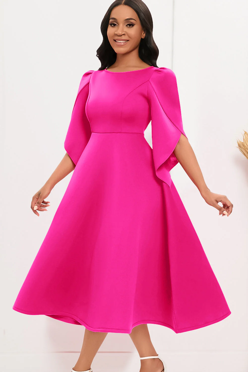 Fashion Elegant Royal Blue A Line Solid Swing Party Dress with Half Sleeves - Image 8