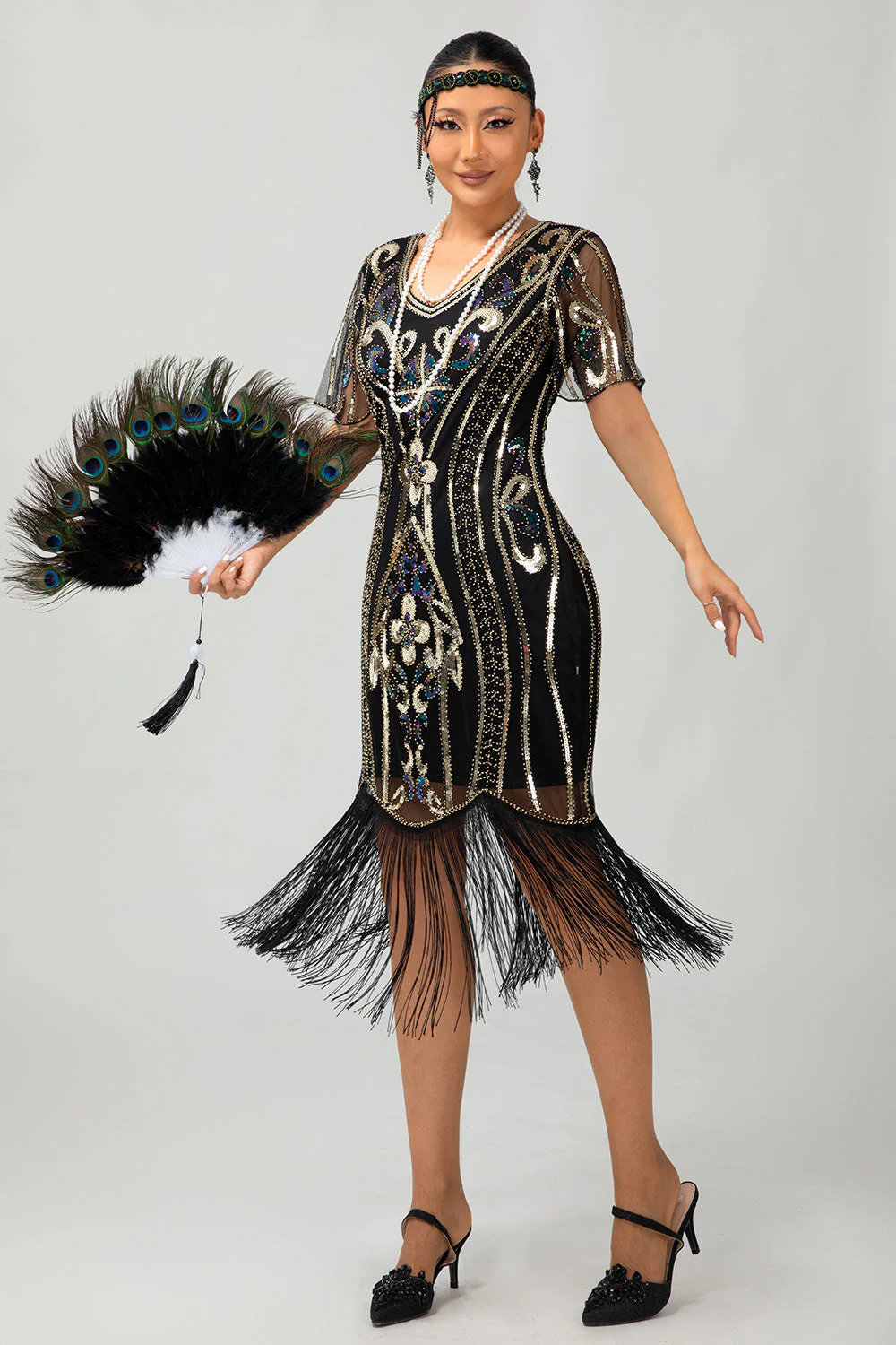 Flapper Burgundy Sequin Bodycon Fringed 1920s Dress - Image 11
