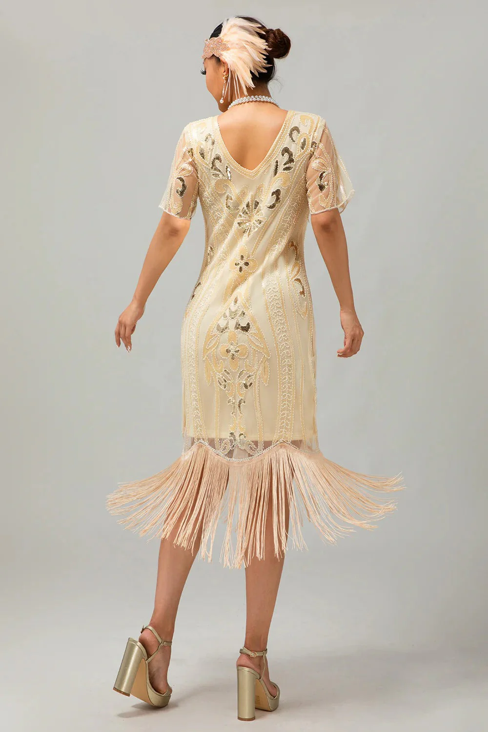 Flapper Burgundy Sequin Bodycon Fringed 1920s Dress - Image 13