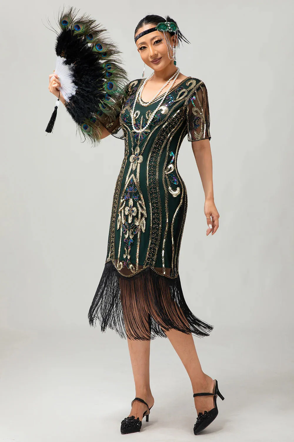 Flapper Burgundy Sequin Bodycon Fringed 1920s Dress - Image 17