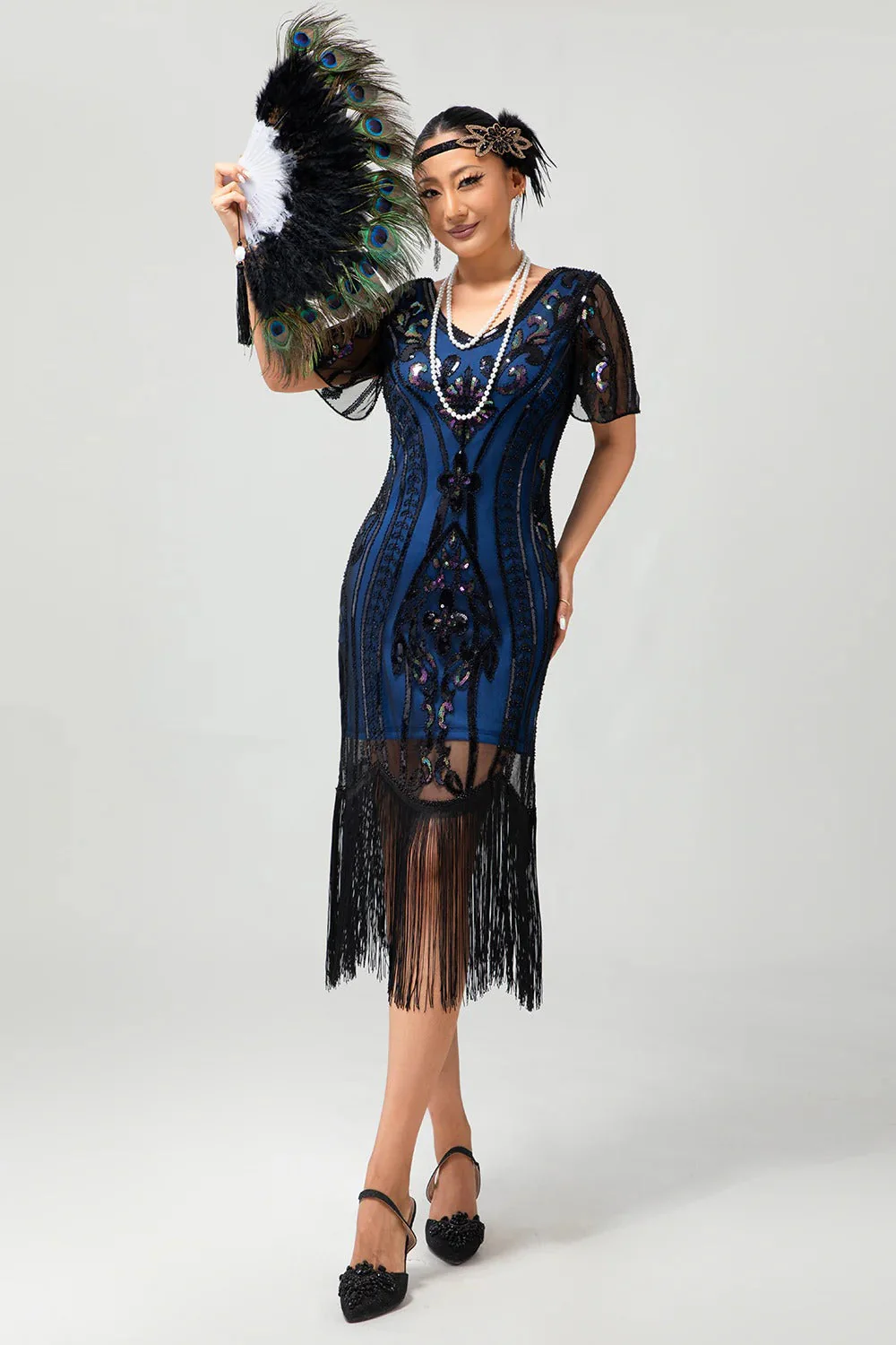 Flapper Burgundy Sequin Bodycon Fringed 1920s Dress - Image 18