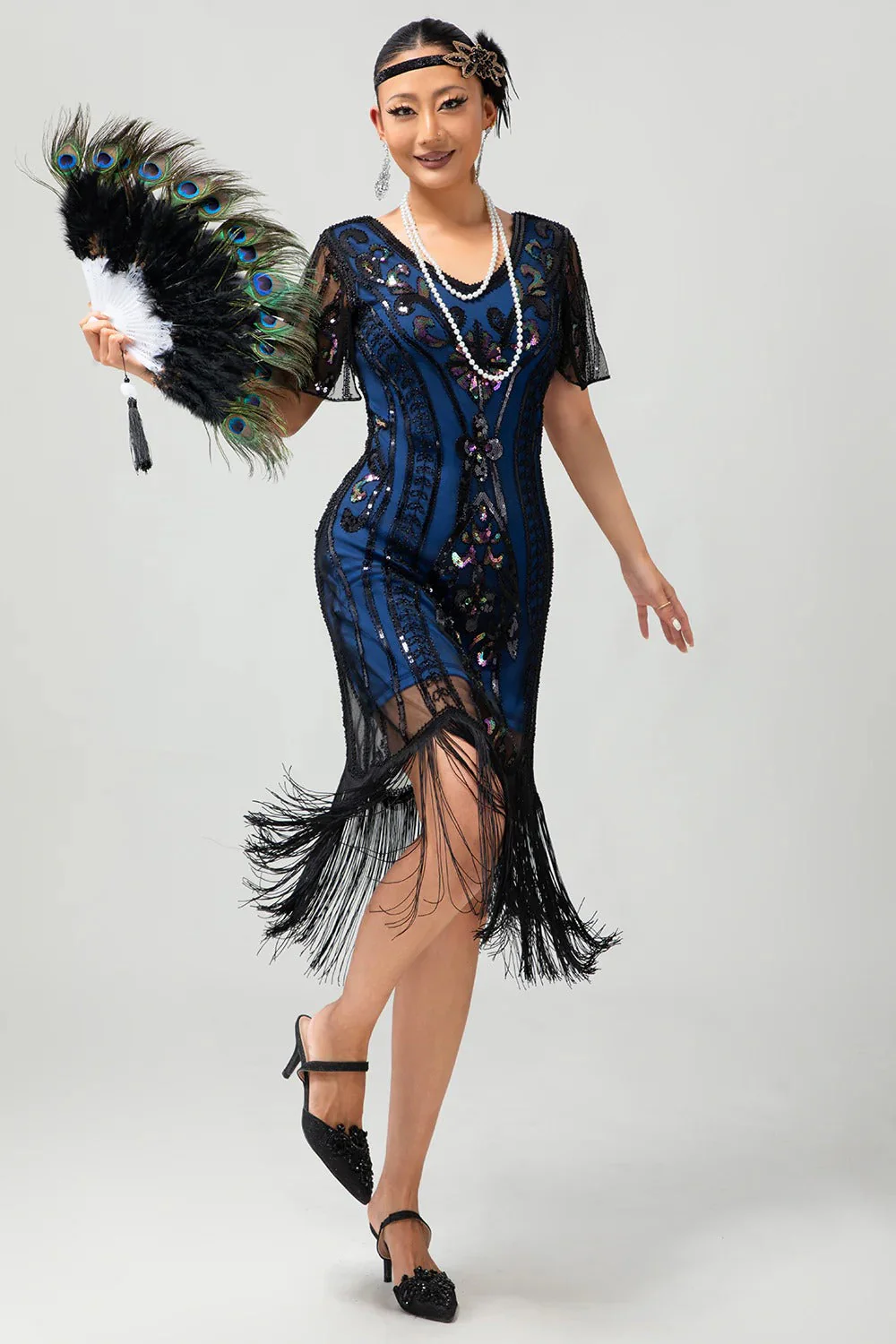 Flapper Burgundy Sequin Bodycon Fringed 1920s Dress - Image 19