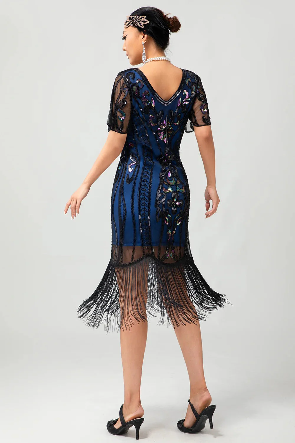 Flapper Burgundy Sequin Bodycon Fringed 1920s Dress - Image 20