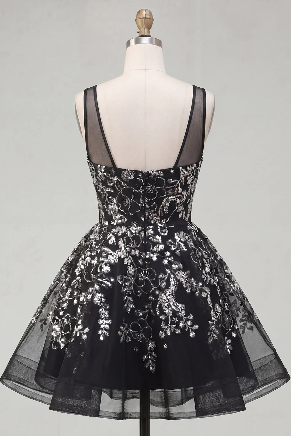 Black Sequins A Line V-Neck Short Cocktail Dress - Image 2