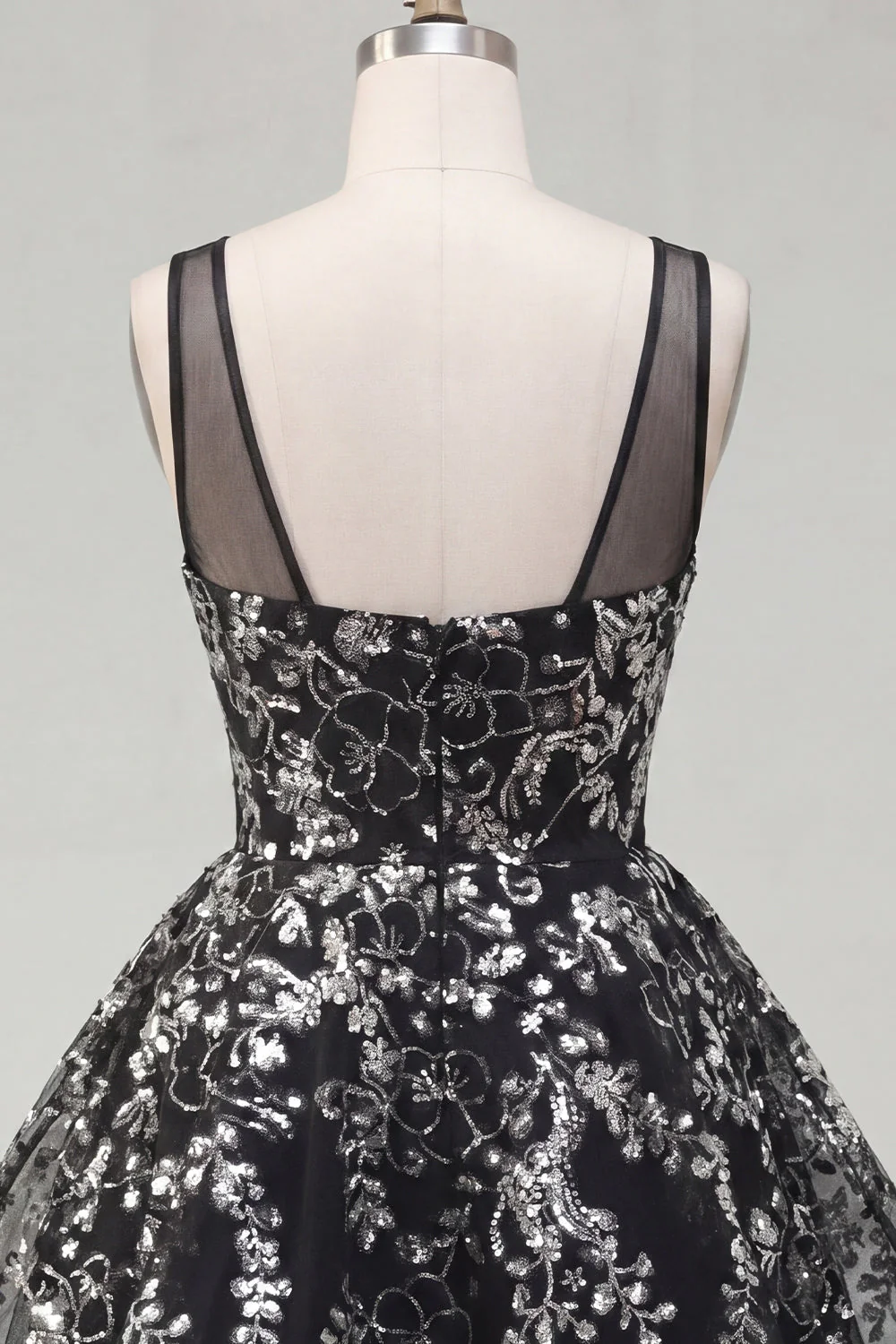 Black Sequins A Line V-Neck Short Cocktail Dress - Image 6