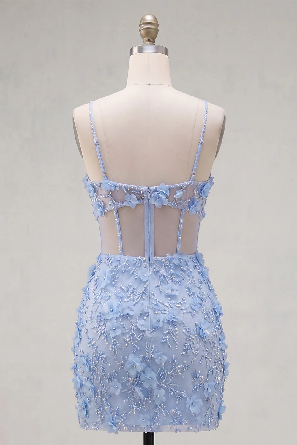 Blue Bodycon Cut Out 3D Flowers Short Cocktail Dress with Slit - Image 2
