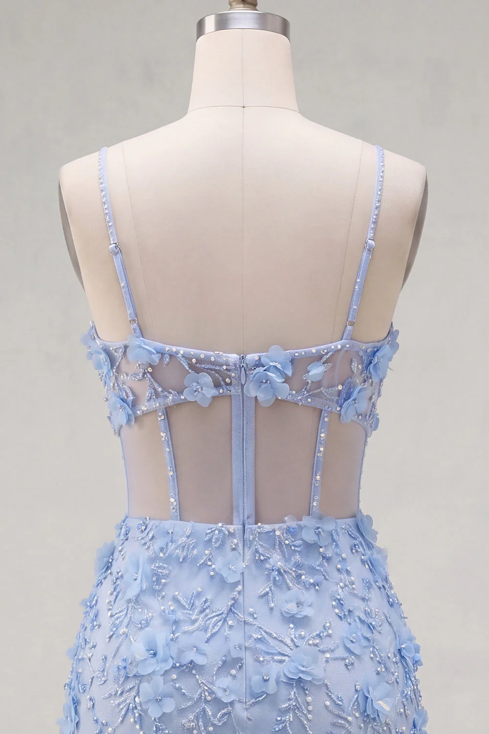 Blue Bodycon Cut Out 3D Flowers Short Cocktail Dress with Slit - Image 6