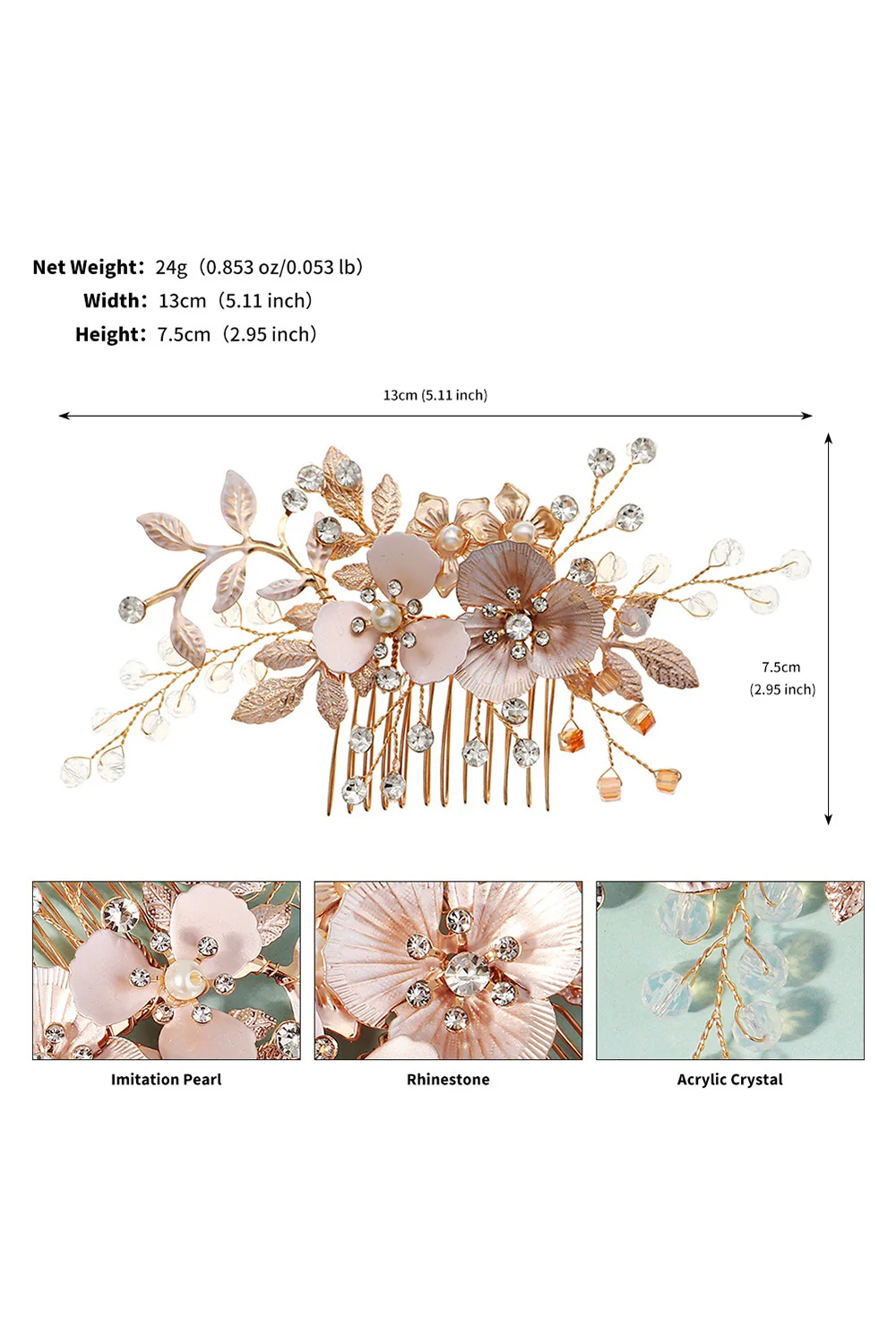 Flower Crystal Pearl Rhinestone Wedding Hair Clip - Image 6