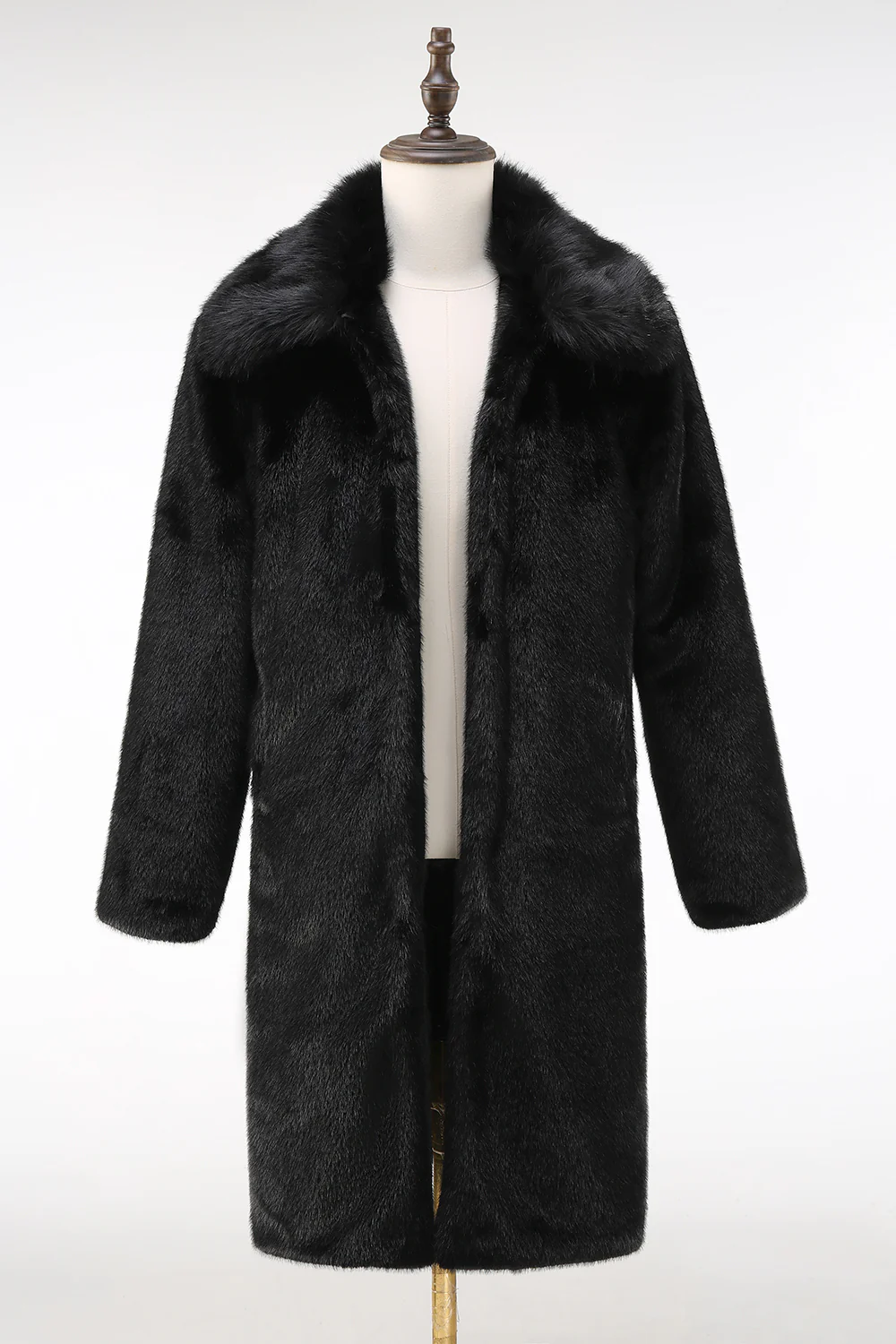 Fluffy Black Faux Fur Men's Coat with Pockets - Image 5